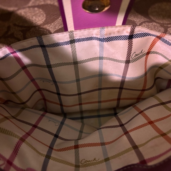 Coach Tan and Purple Tote with Lace Bow - Picture 2 of 7